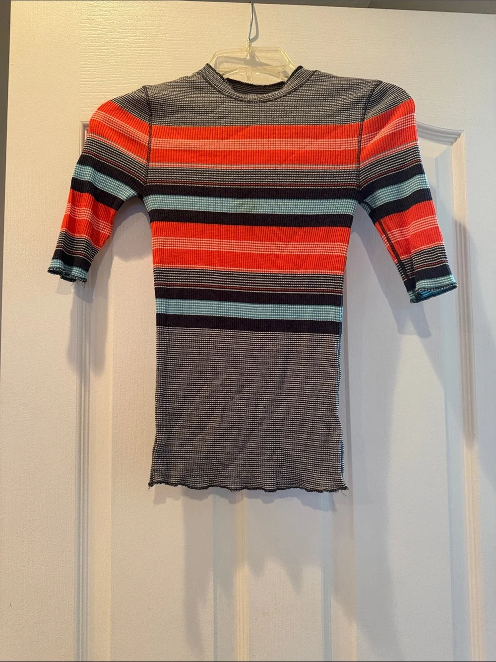 Free People Striped Ribbed Tee - Red, Aqua & Black